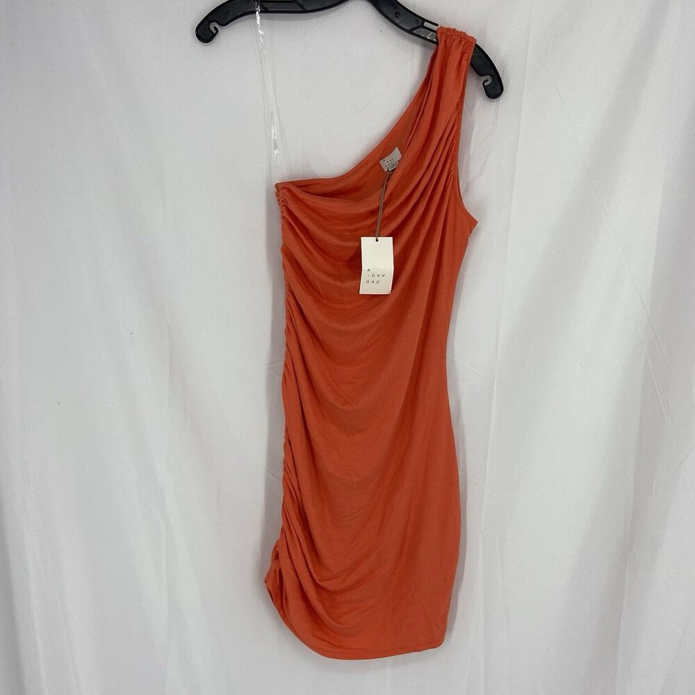 A New Day Women's Orange One Side Off Shoulder  Ruffle Side of Dress Size Small